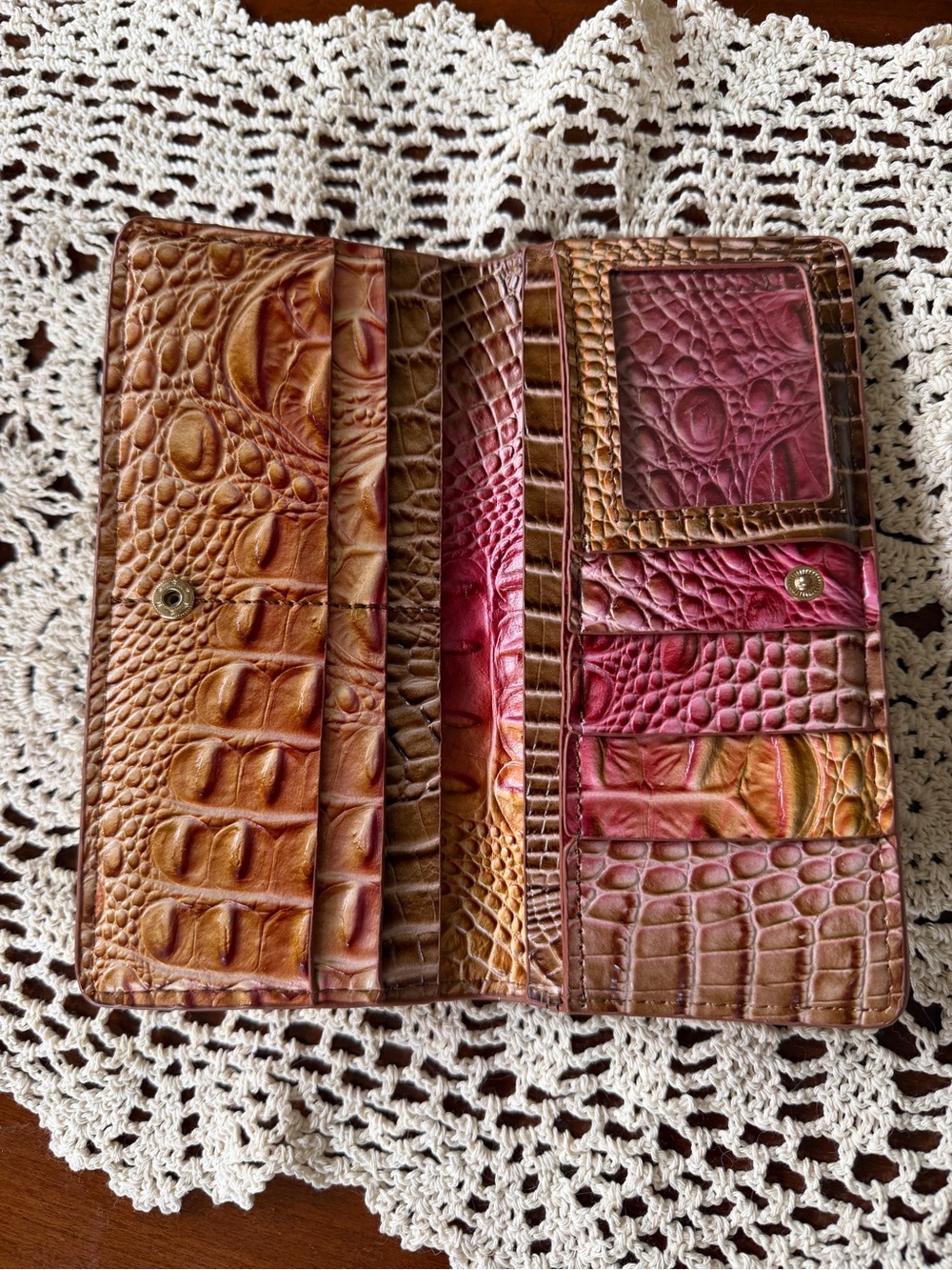 Croc-Embossed Ombre Wallet Clutch - Pink to Gold - Picture 3 of 4